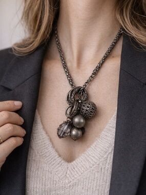 Gunmetal Statement Necklace Chunky Charm Pendant